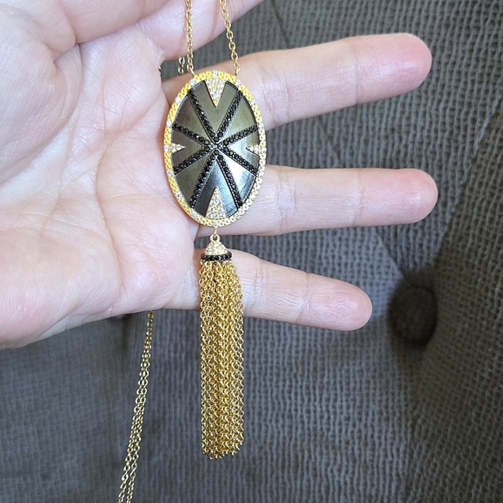 Freida Rothman Long Starburst🎇 Necklace with Gold💛 Chain⛓️ Tassel - NWT - Picture 3 of 16